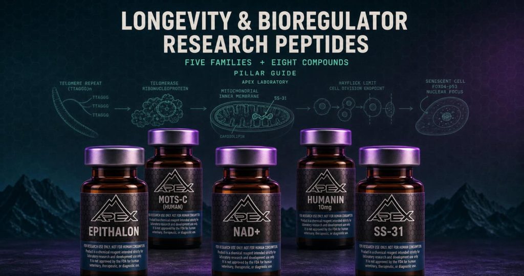 Longevity research peptides pillar guide with Apex Laboratory peptide vials