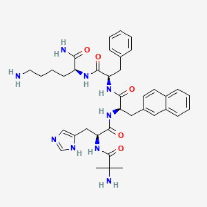 Ipamorelin chemical structure diagram: the synthetic pentapeptide Aib-His-D-2-Nal-D-Phe-Lys-NH2, a selective growth-hormone secretagogue and ghrelin-receptor agonist.